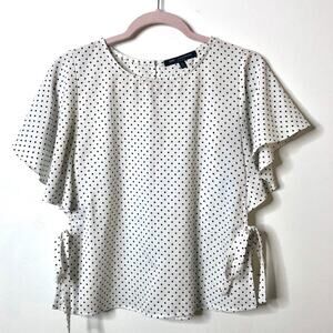 One Clothing White Flutter Sleeve Polka Dot Top